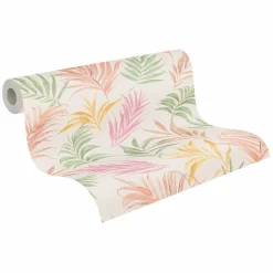 Vliestapete Dschungel Blätter Creme Bunt Glanz 79108-3