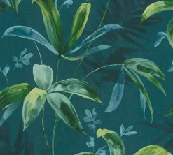 Vliestapete Dschungel Blätter blau grün 37704-4