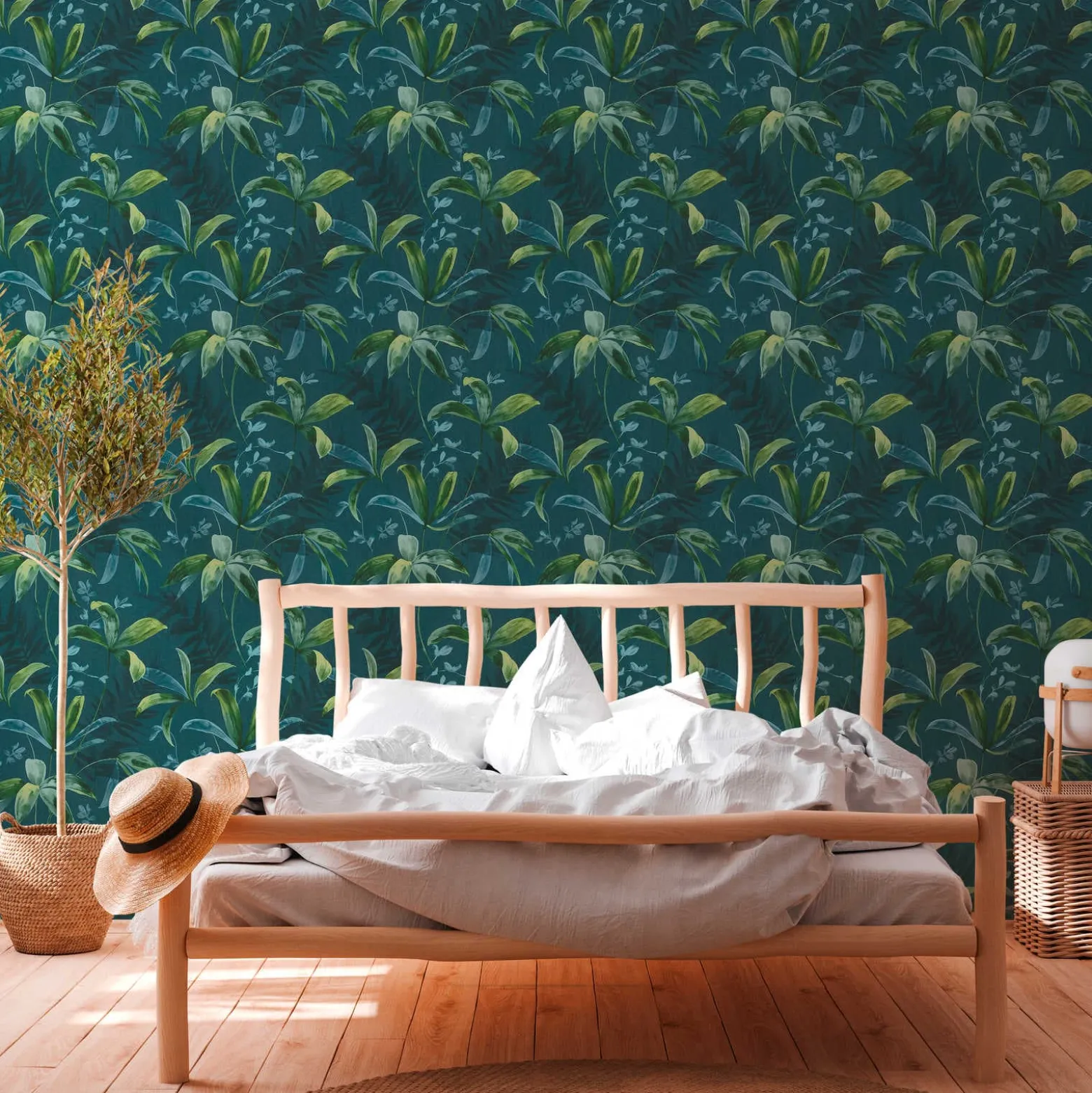 Vliestapete Dschungel Blätter blau grün 37704-4