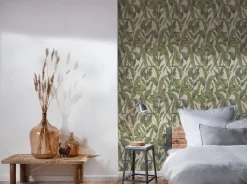 Vliestapete Dschungel Blätter Creme Grün 39413-2
