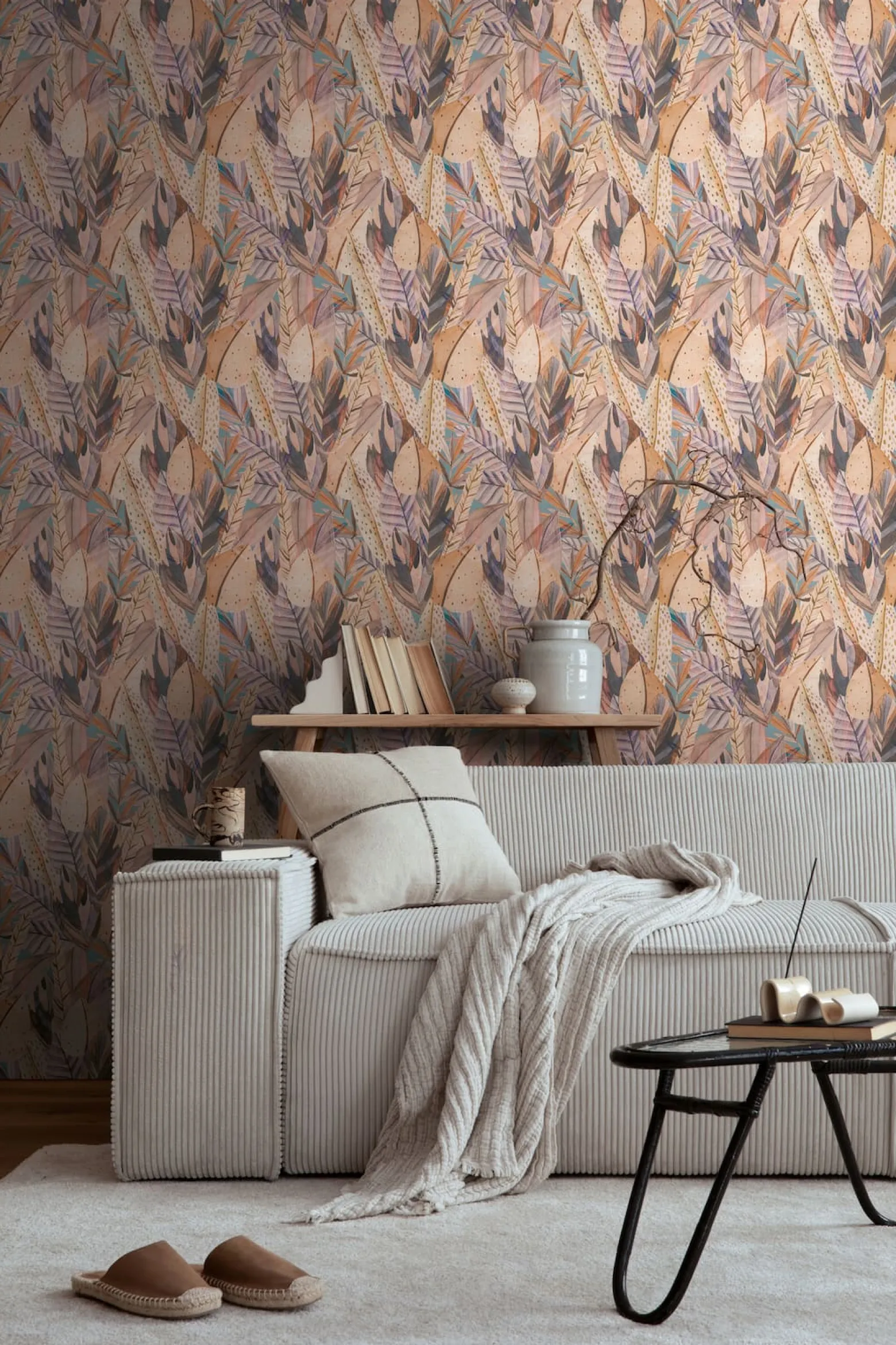 Vliestapete Dschungel Blätter Beige Lila 78220-2