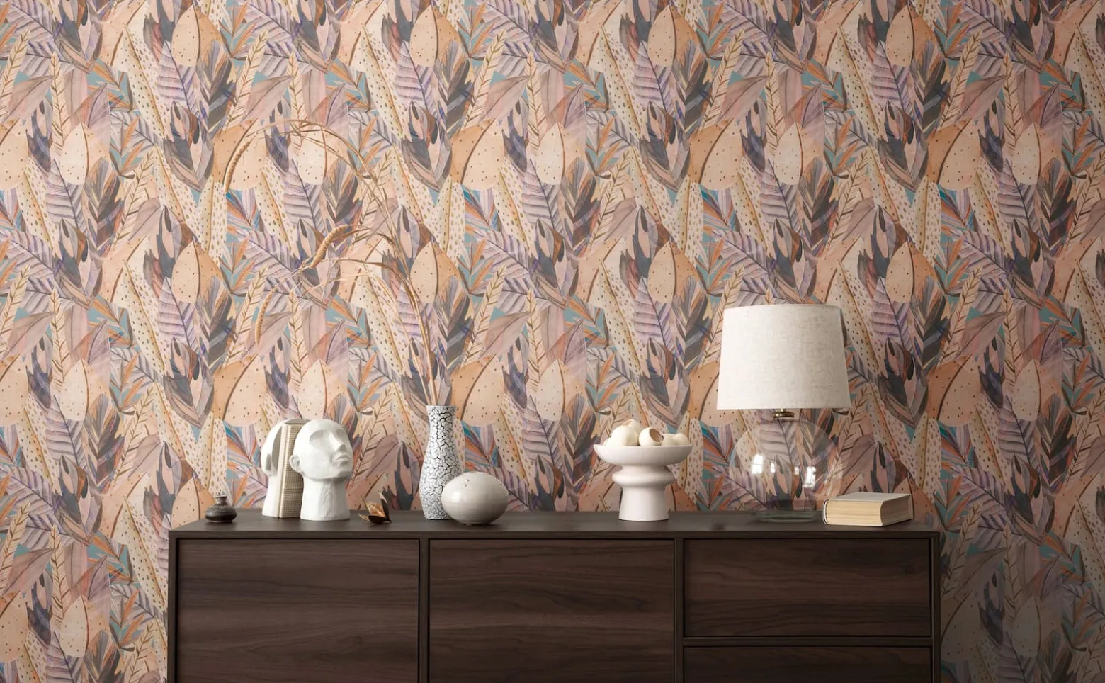 Vliestapete Dschungel Blätter Beige Lila 78220-2