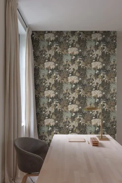 Vliestapete Dschungel Floral Schwarz Gold Metallic A54801