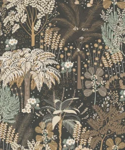 Vliestapete Dschungel Floral Schwarz Gold Metallic A54801