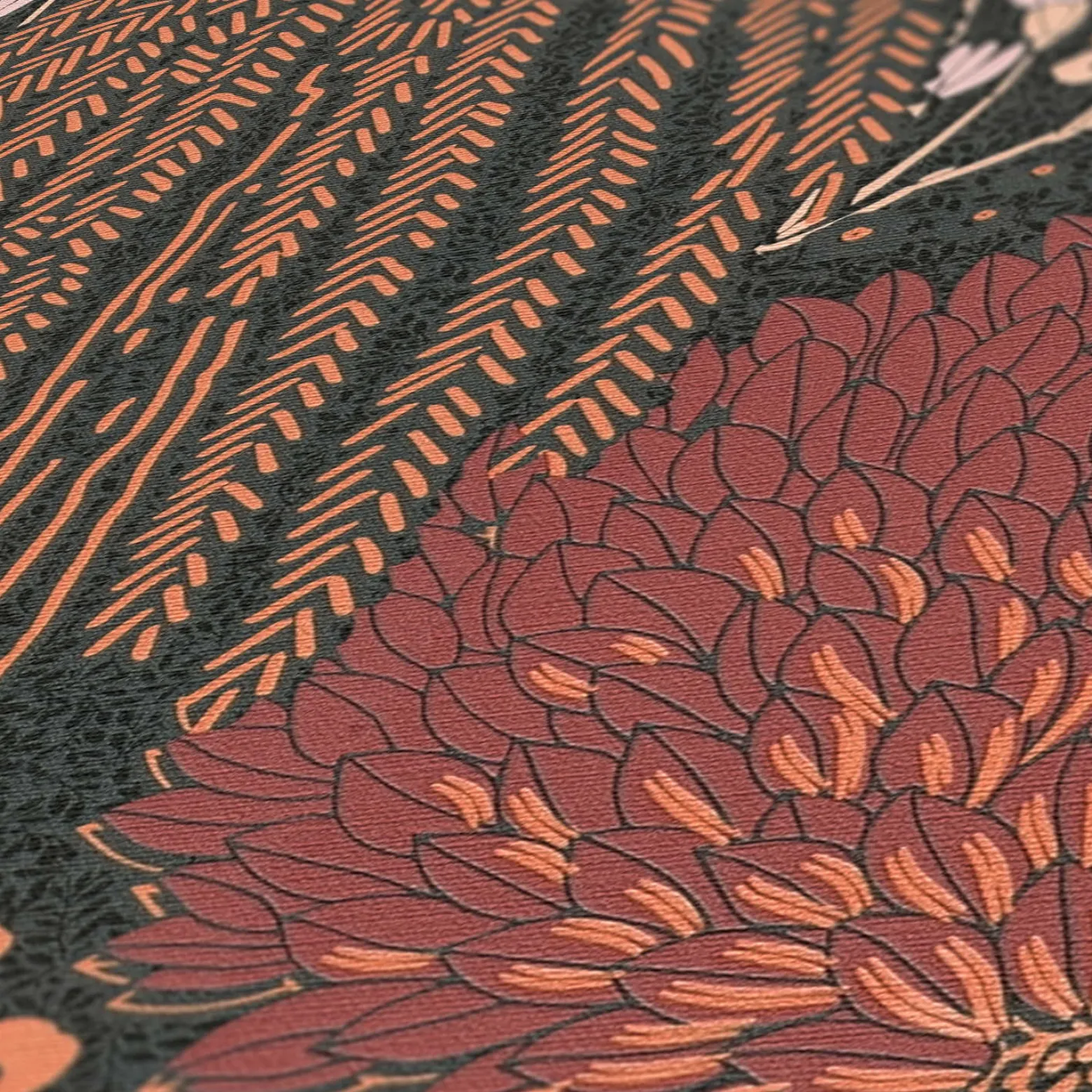 Vliestapete Dschungel Floral Wald Schwarz Orange 39350-4