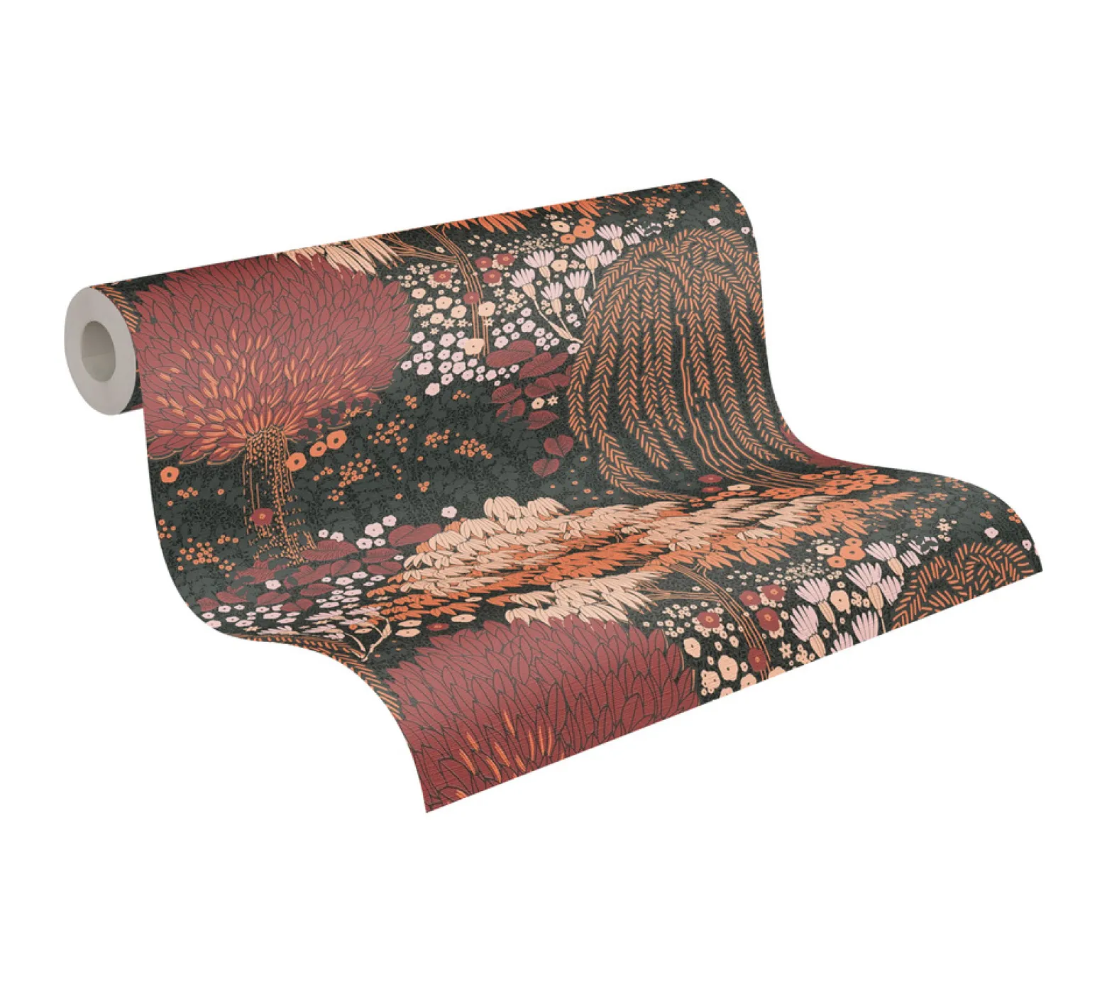 Vliestapete Dschungel Floral Wald Schwarz Orange 39350-4
