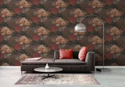 Vliestapete Dschungel Floral Wald Schwarz Orange 39350-4