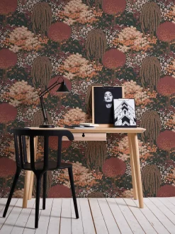Vliestapete Dschungel Floral Wald Schwarz Orange 39350-4