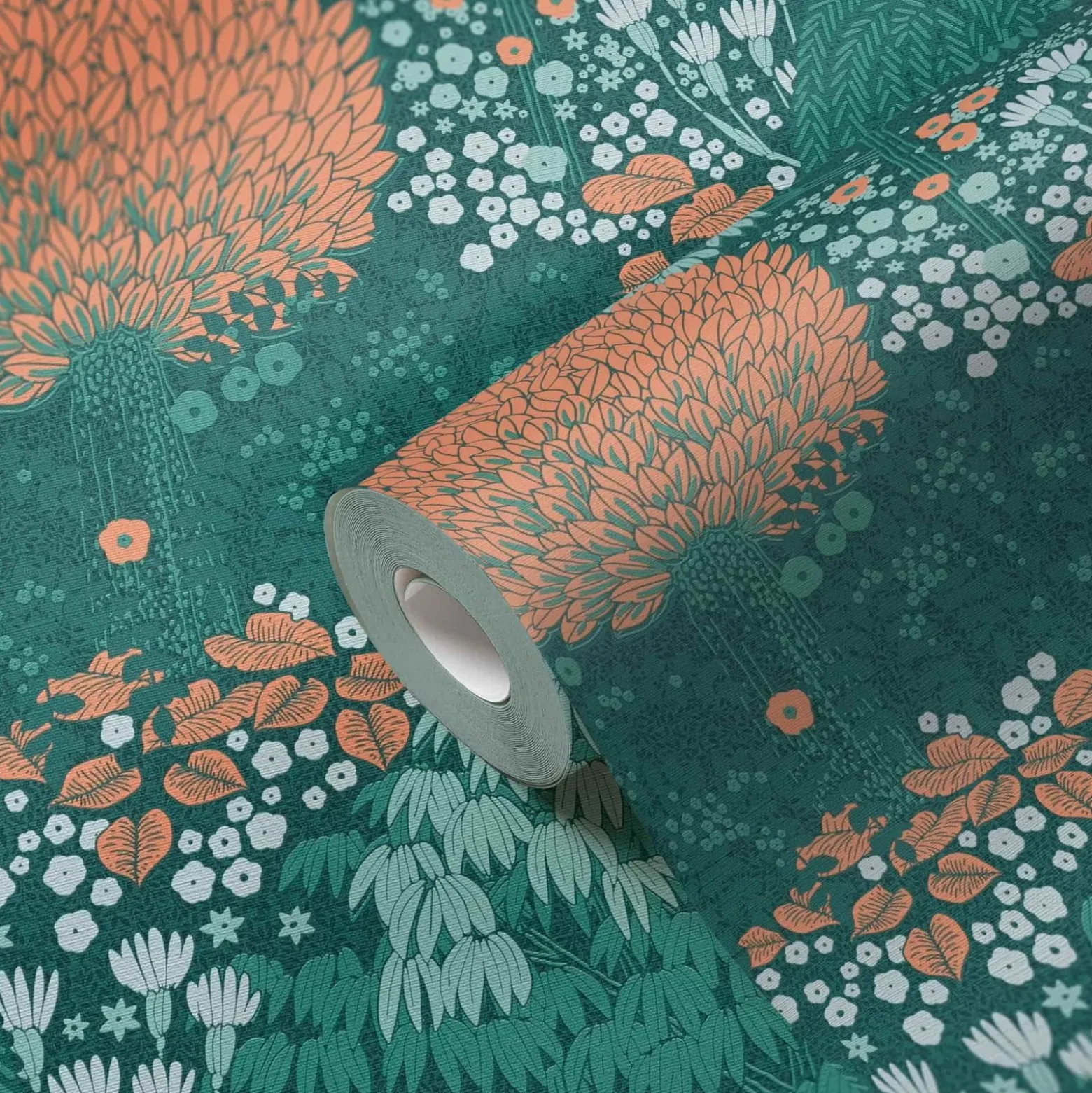 Vliestapete Dschungel Floral Wald Grün Orange 39350-3