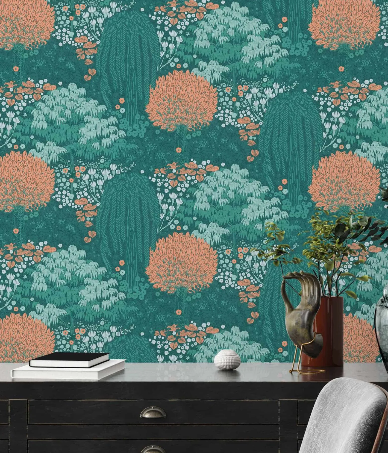 Vliestapete Dschungel Floral Wald Grün Orange 39350-3