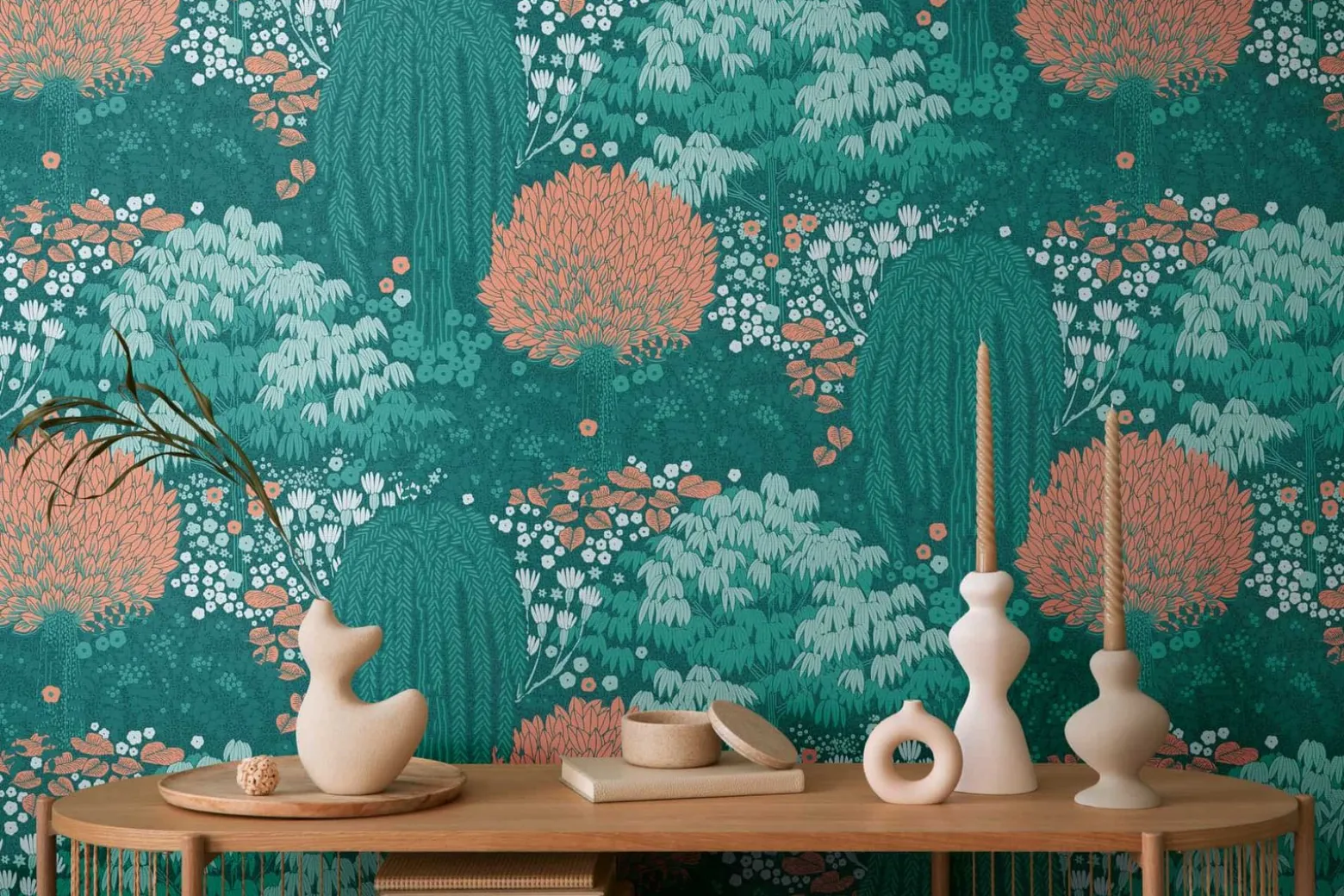 Vliestapete Dschungel Floral Wald Grün Orange 39350-3