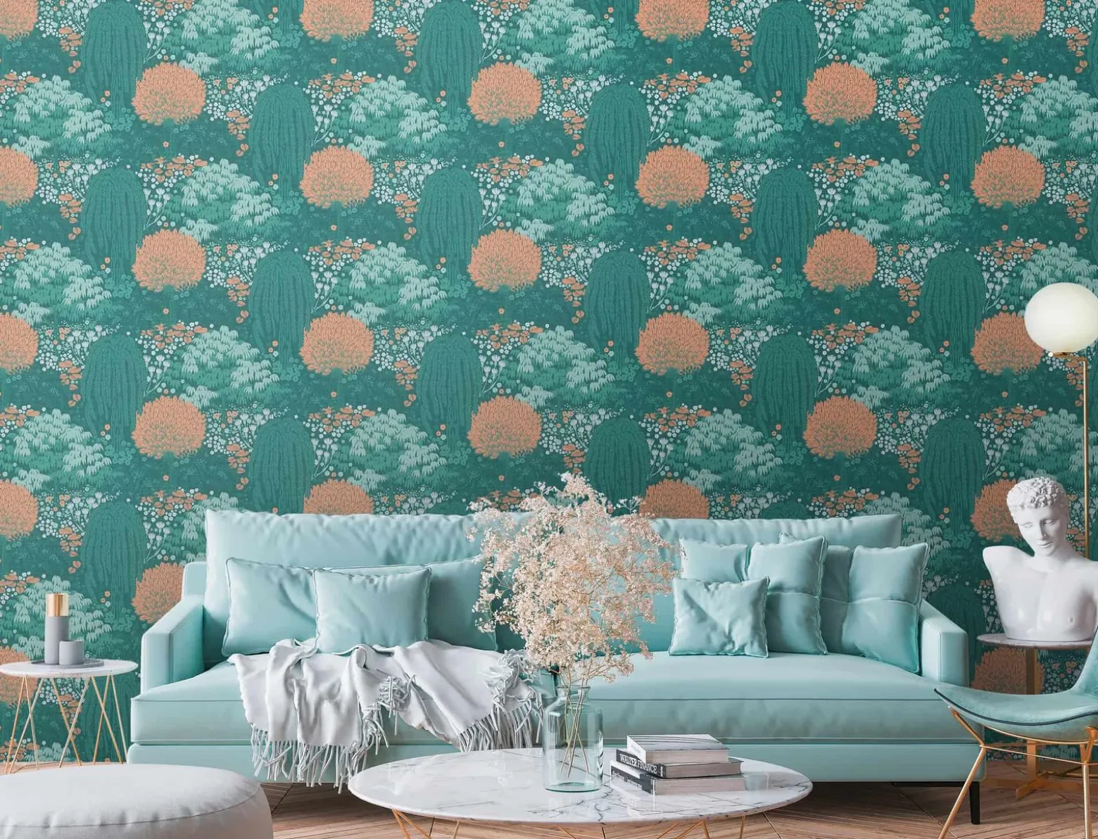 Vliestapete Dschungel Floral Wald Grün Orange 39350-3