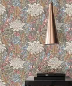 Vliestapete Dschungel Floral Grau Rosa Grün 39428-3