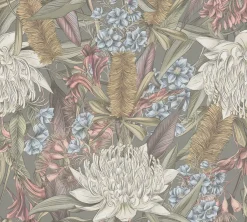 Vliestapete Dschungel Floral Grau Rosa Grün 39428-3