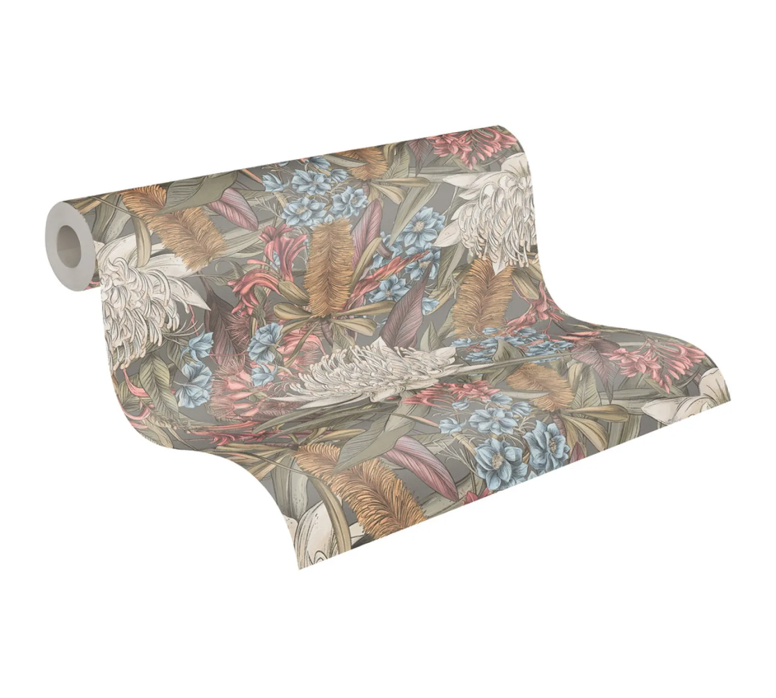 Vliestapete Dschungel Floral Grau Rosa Grün 39428-3