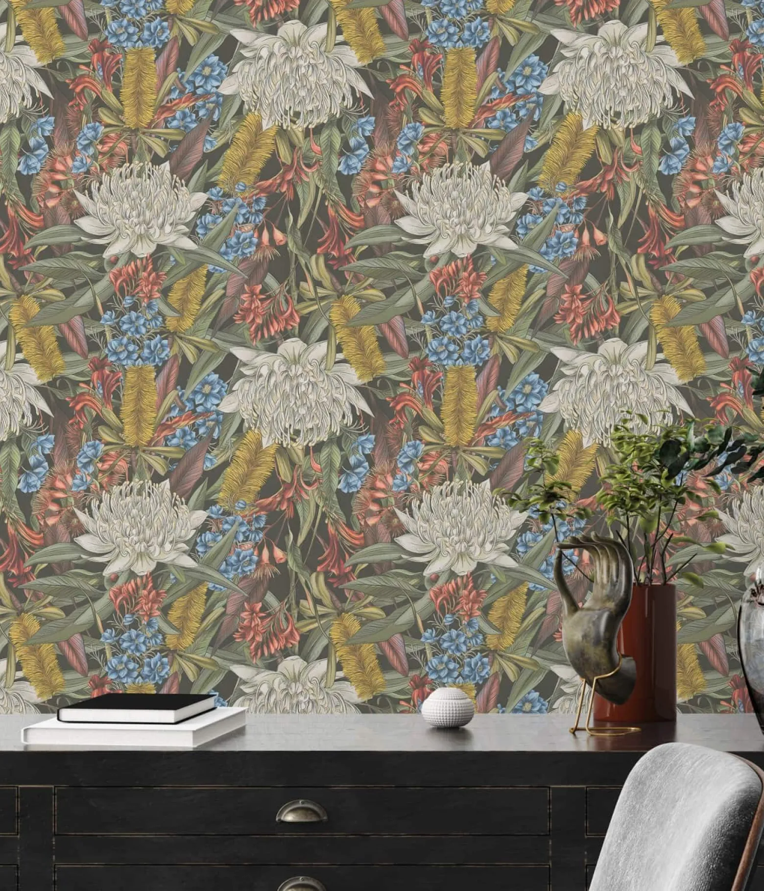 Vliestapete Dschungel Floral Schwarz Grün 39428-2