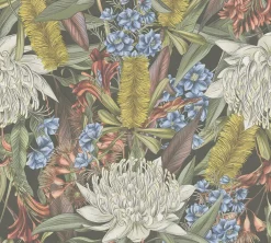 Vliestapete Dschungel Floral Schwarz Grün 39428-2