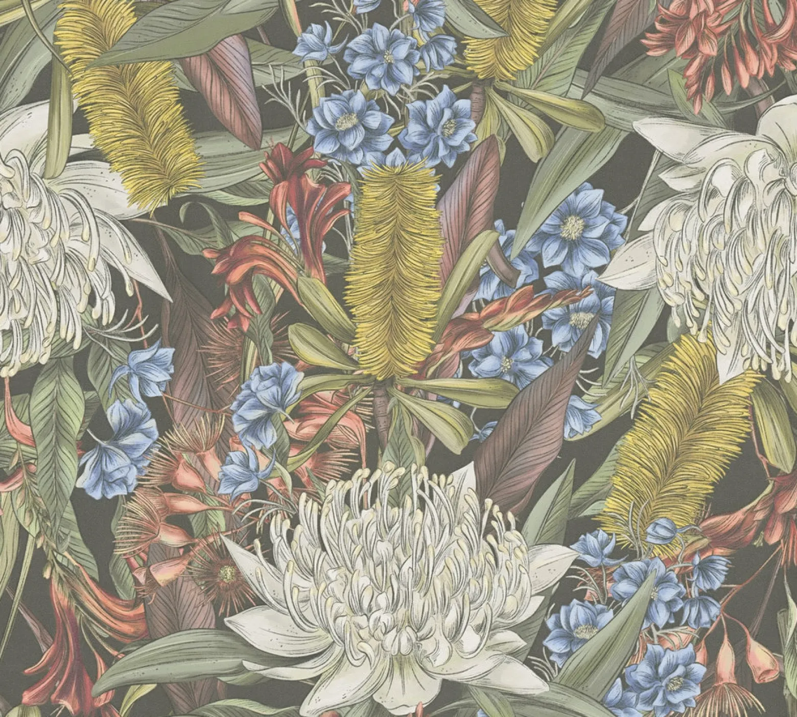 Vliestapete Dschungel Floral Schwarz Grün 39428-2