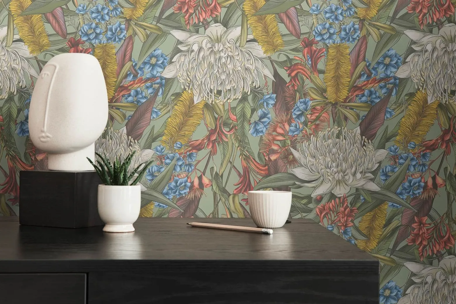 Vliestapete Dschungel Floral Grün Rot Blau 39428-1