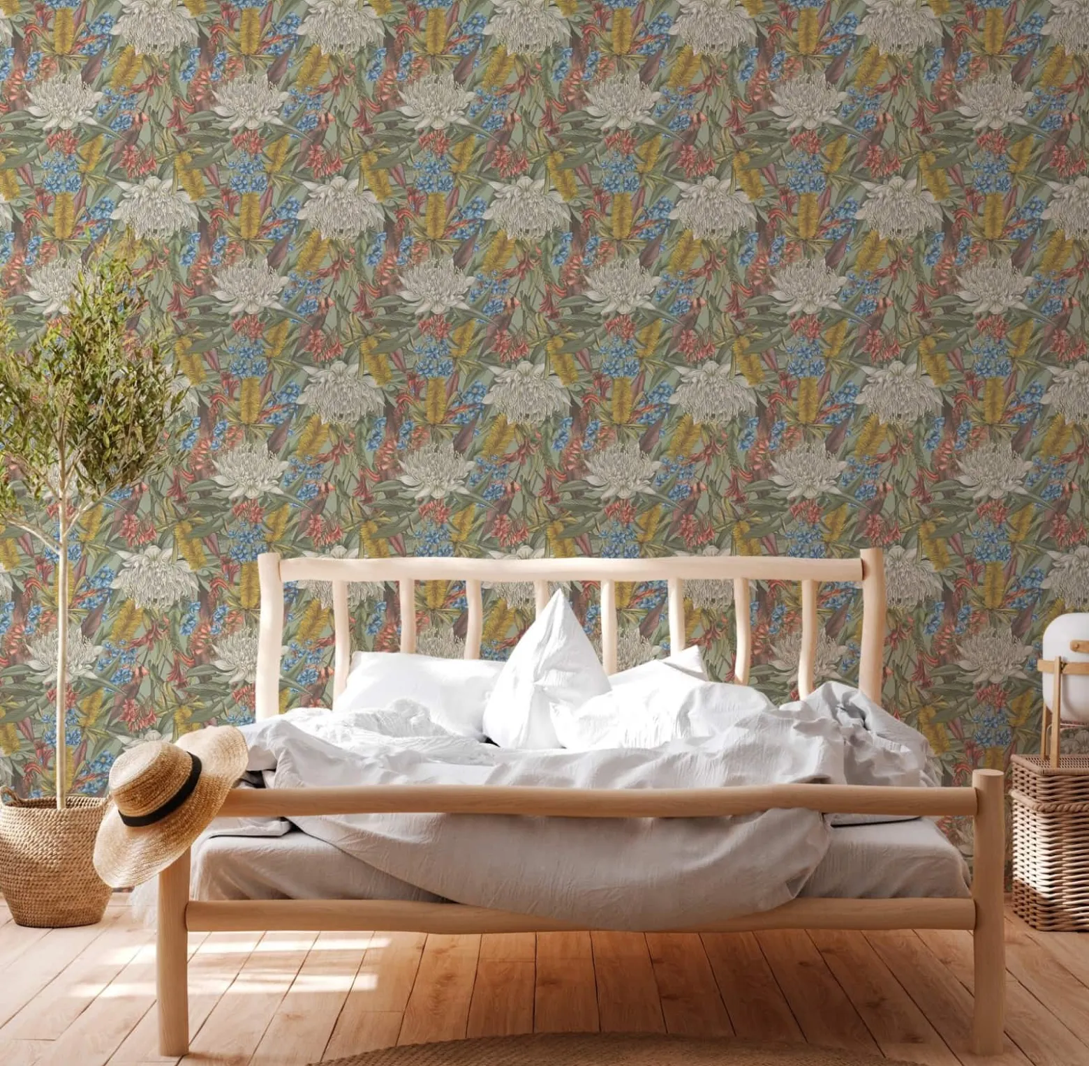 Vliestapete Dschungel Floral Grün Rot Blau 39428-1