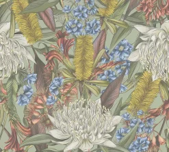 Vliestapete Dschungel Floral Grün Rot Blau 39428-1