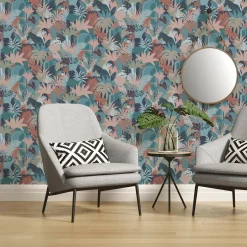 Vliestapete Dschungel Motiv Blau Rosa Grün 39096-3