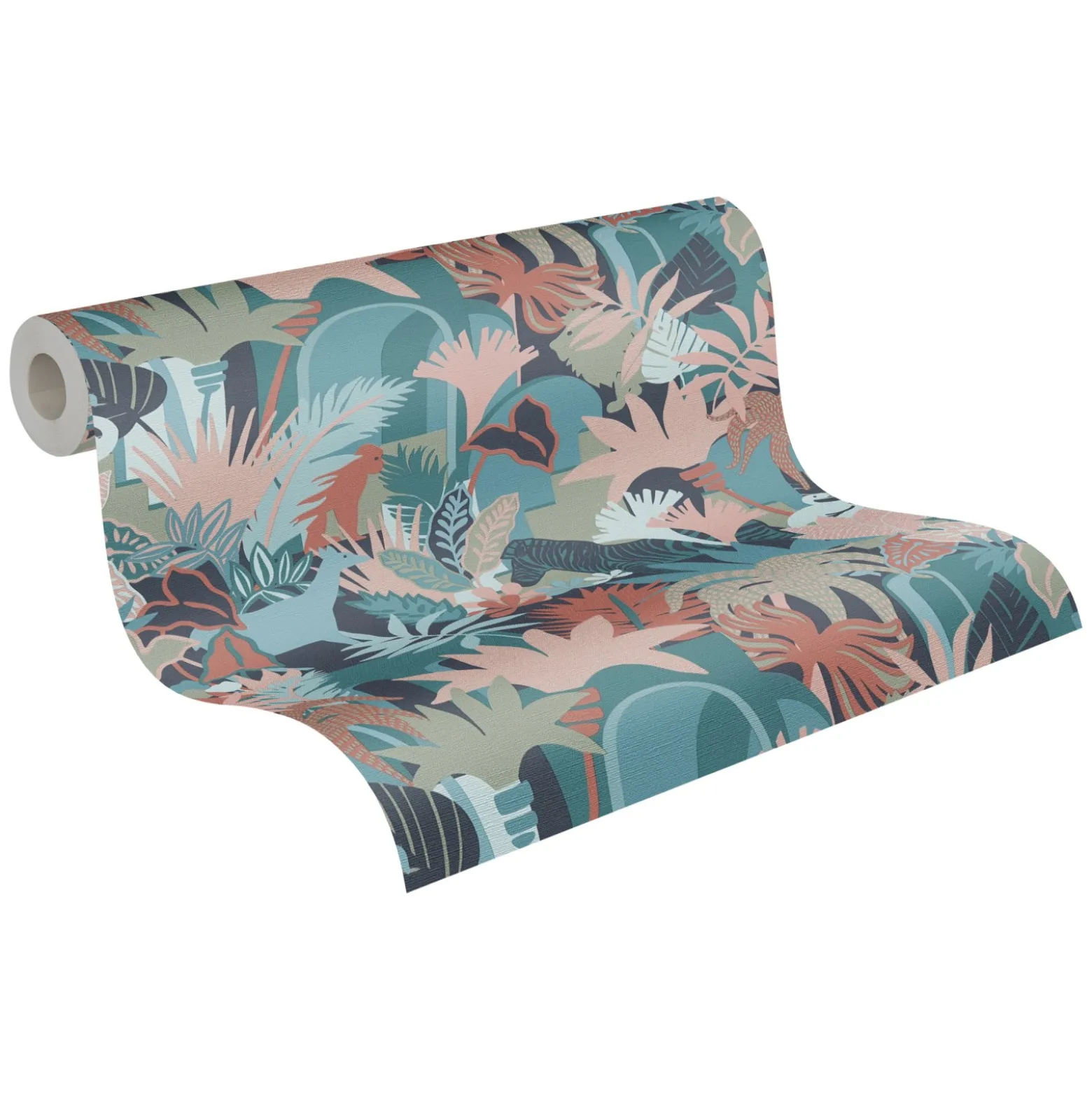 Vliestapete Dschungel Motiv Blau Rosa Grün 39096-3