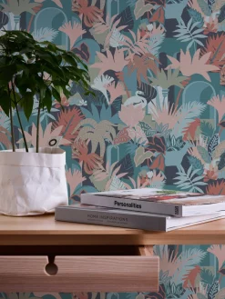 Vliestapete Dschungel Motiv Blau Rosa Grün 39096-3