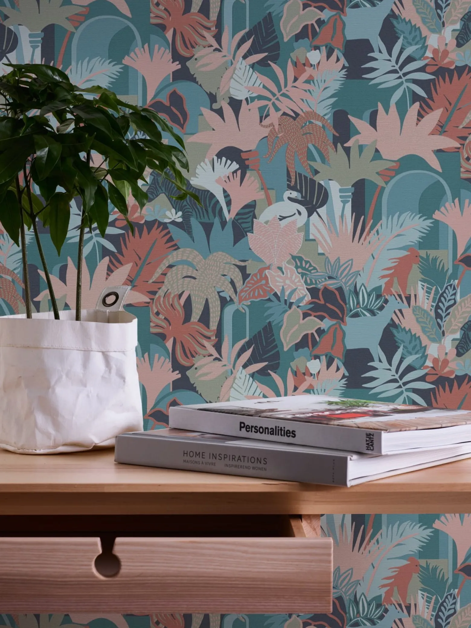 Vliestapete Dschungel Motiv Blau Rosa Grün 39096-3