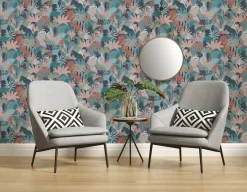 Vliestapete Dschungel Motiv Blau Rosa Grün 39096-3