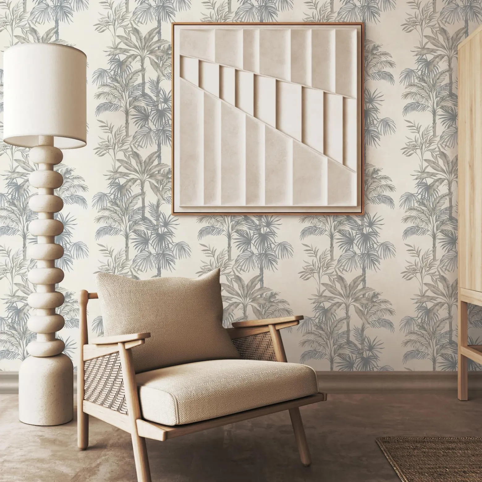 Vliestapete Dschungel Palmen Beige Grau 82455