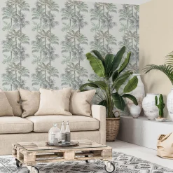 Vliestapete Dschungel Palmen Beige Grün Grau 82457