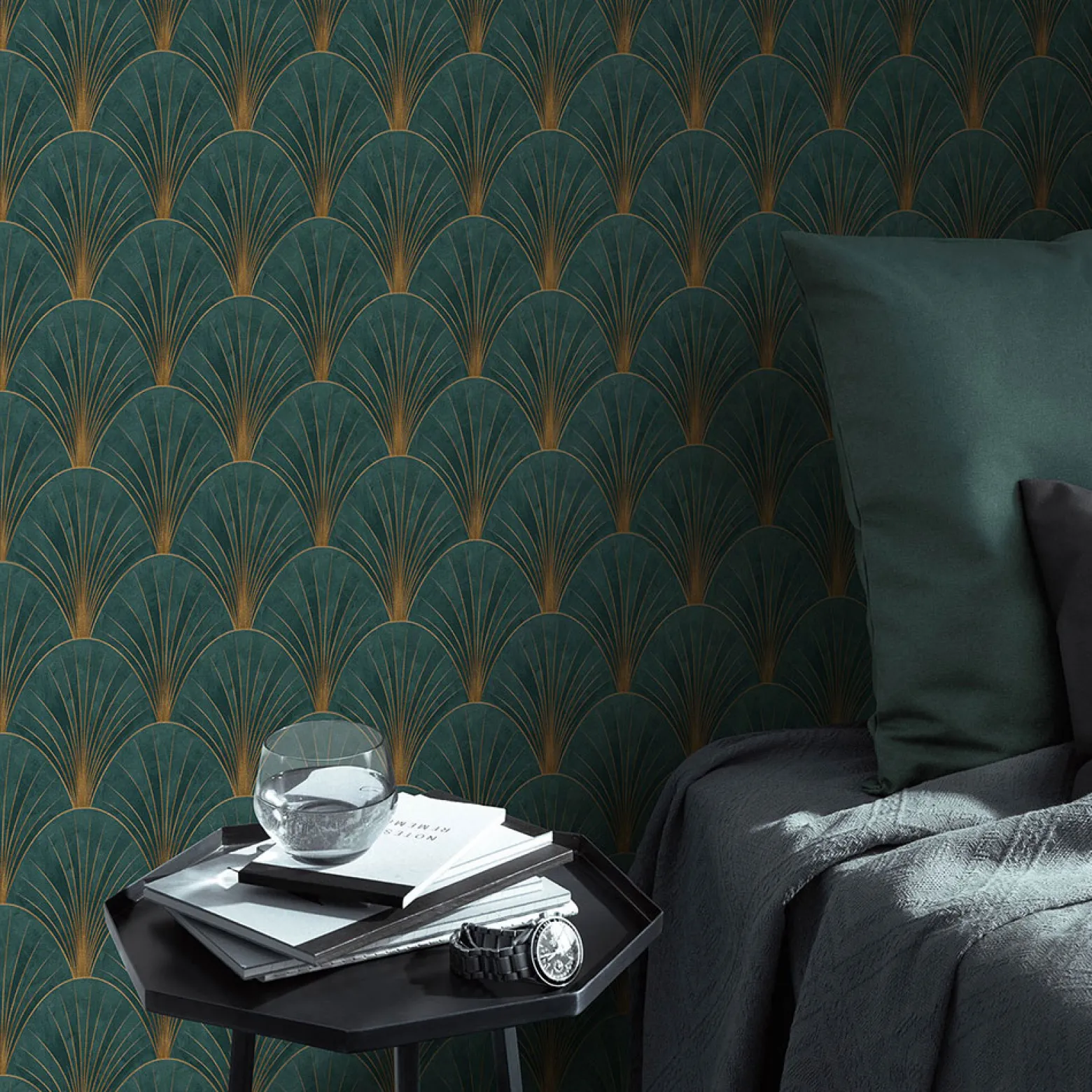 Vliestapete Elle Art Deco Grün Gold Metallic 10451-19