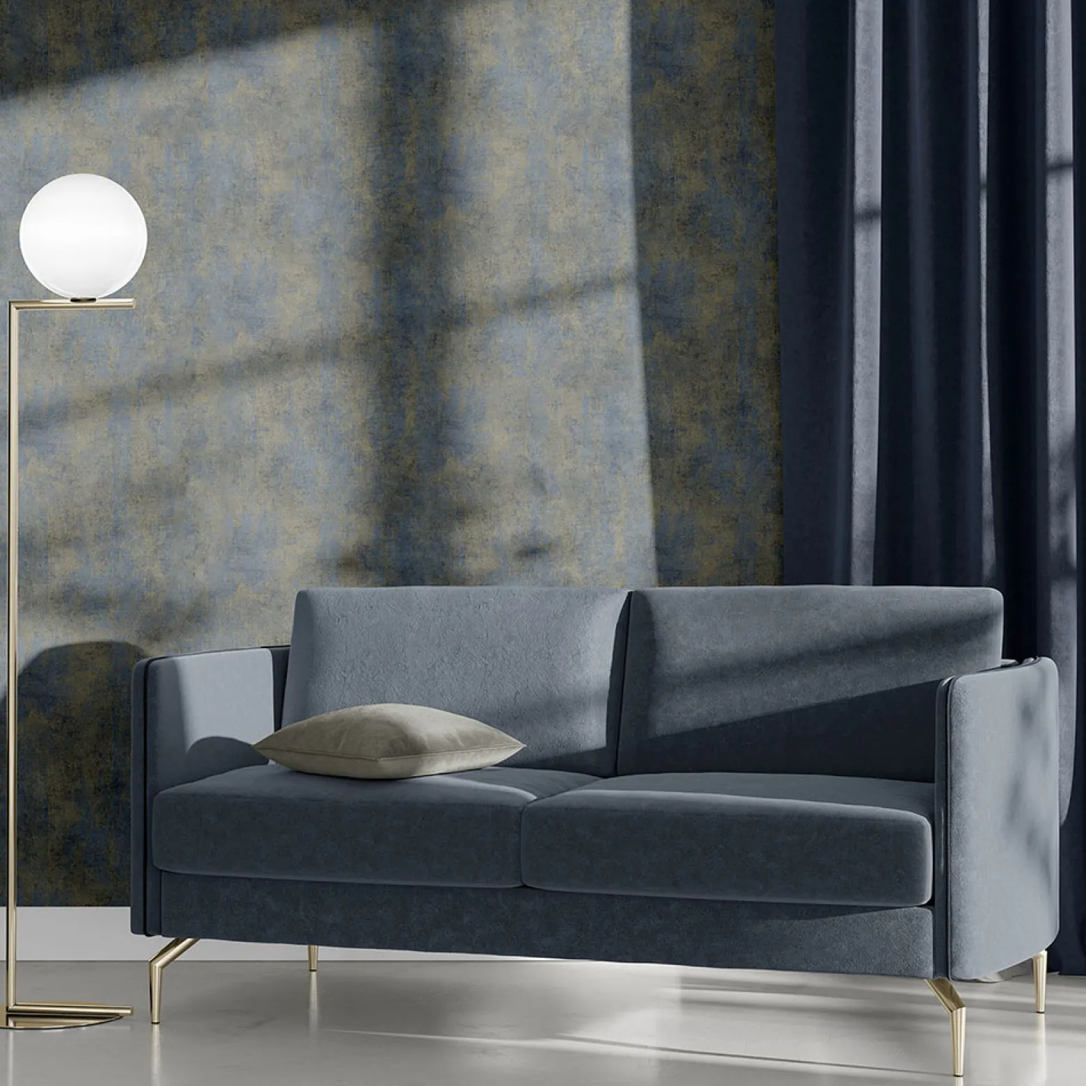 Vliestapete Elle Beton Optik Blau Gold Metallic 10438-08