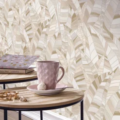 Vliestapete Elle Blätter Beige Creme Glitzer 10446-02