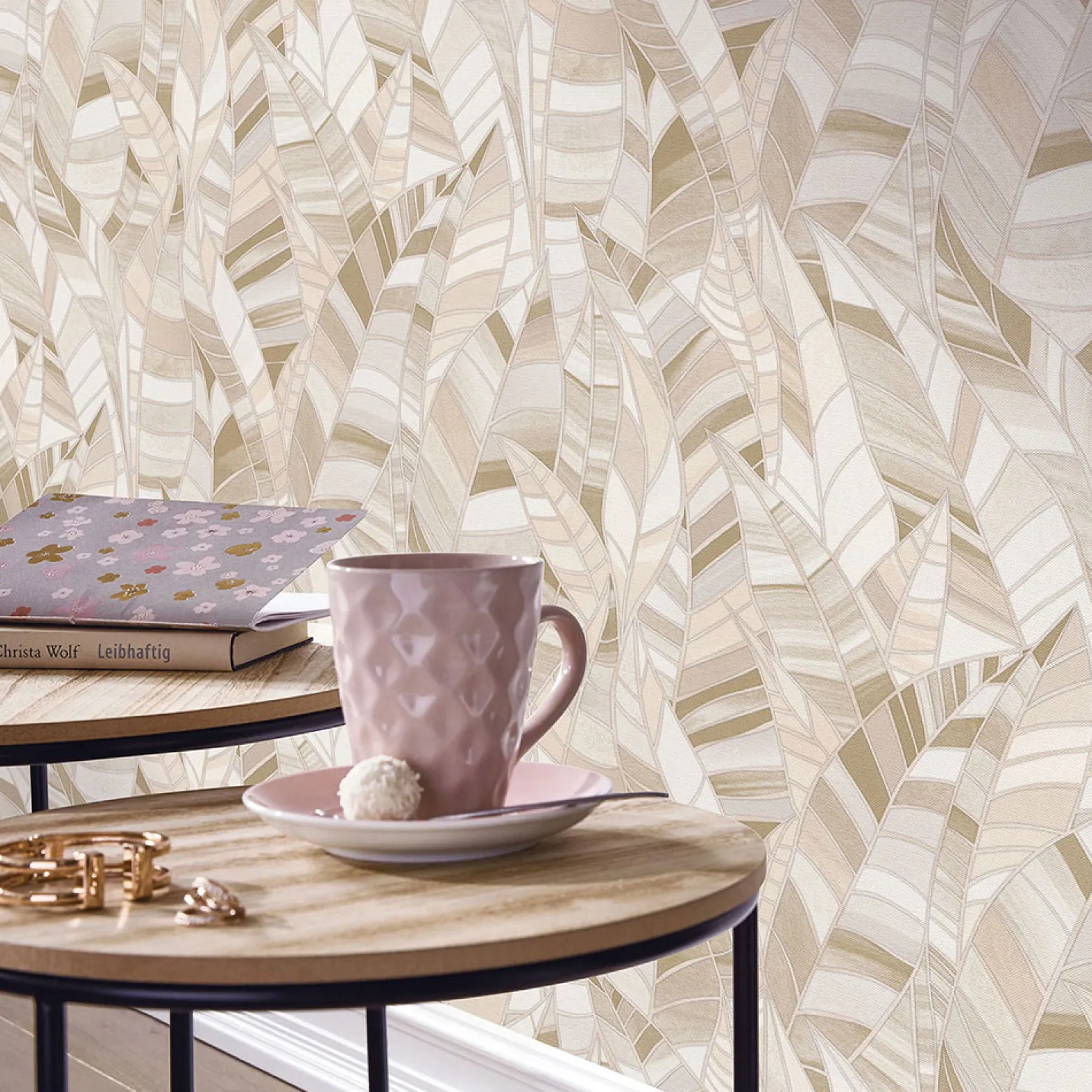 Vliestapete Elle Blätter Beige Creme Glitzer 10446-02