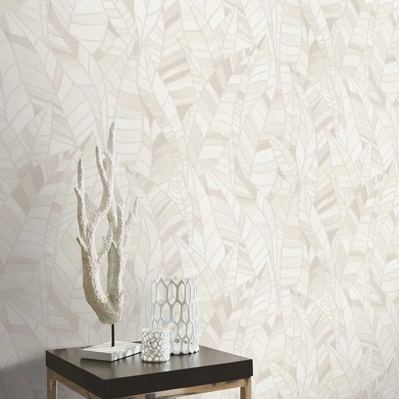 Vliestapete Elle Blätter Creme Beige Glitzer 10446-14