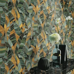Vliestapete Elle Blätter Grün Gelb Gold Metallic 10446-19