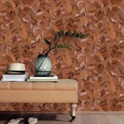 Vliestapete Elle Blätter Rot Orange Gold Metallic 10446-13