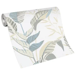 Vliestapete Elle Blätter Weiß Grün Beige 10332-07