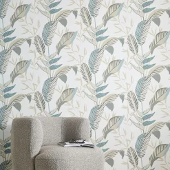 Vliestapete Elle Blätter Weiß Grün Beige 10332-07