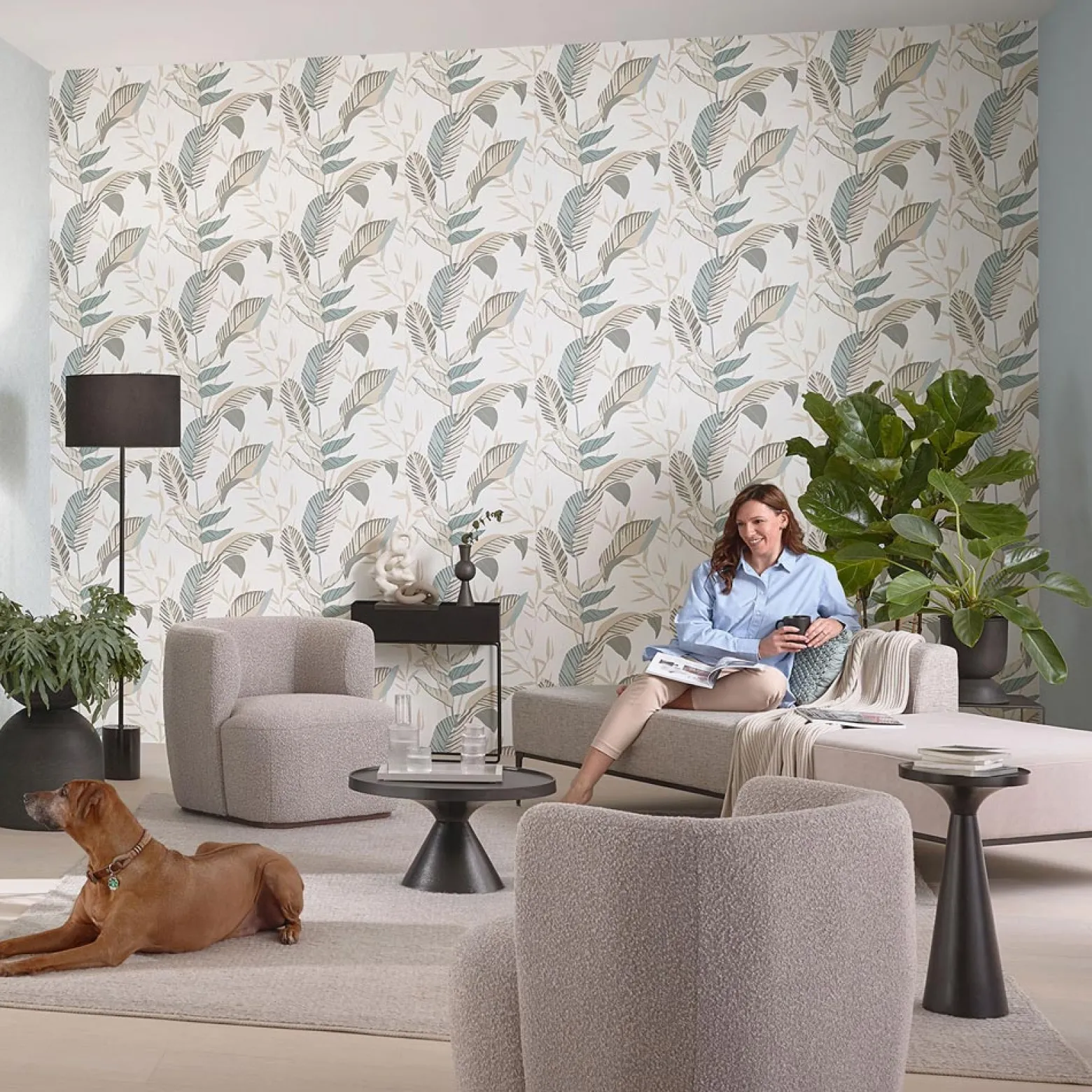 Vliestapete Elle Blätter Weiß Grün Beige 10332-07