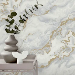 Vliestapete Elle Marmor Grau Gold Metallic 10447-31