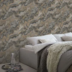 Vliestapete Elle Marmor Taupe Gold Metallic 10447-37