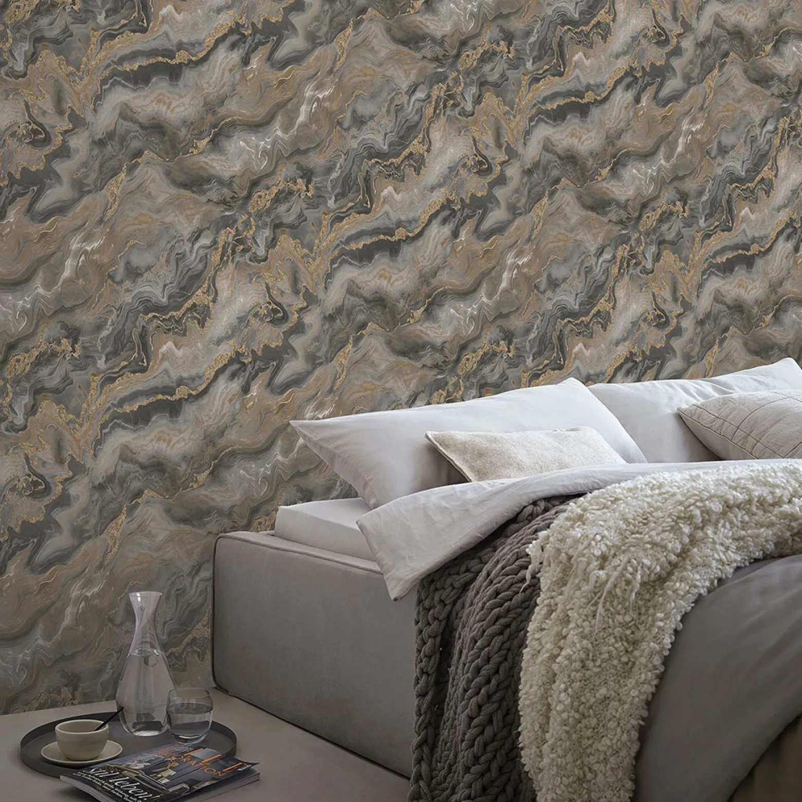 Vliestapete Elle Marmor Taupe Gold Metallic 10447-37