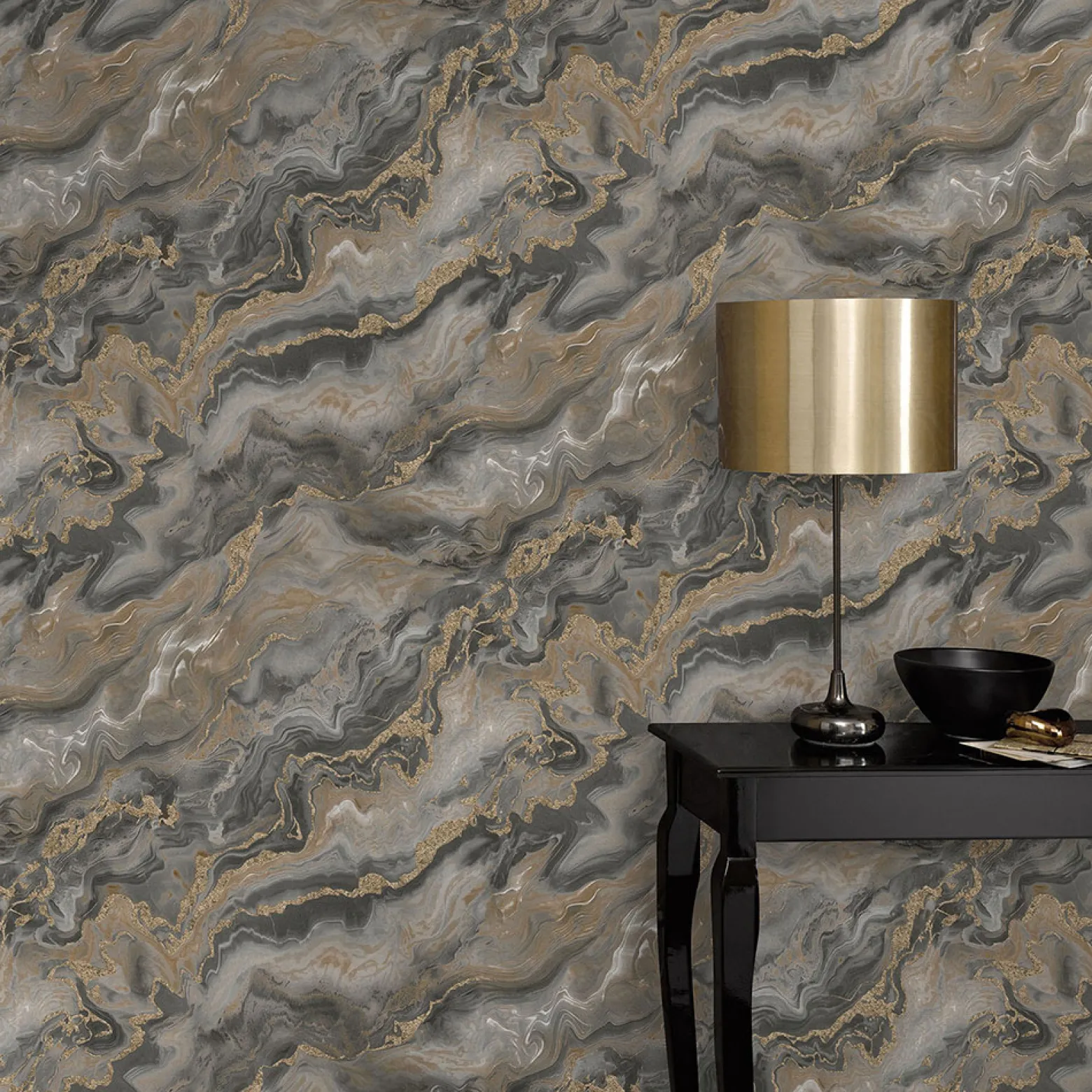 Vliestapete Elle Marmor Taupe Gold Metallic 10447-37