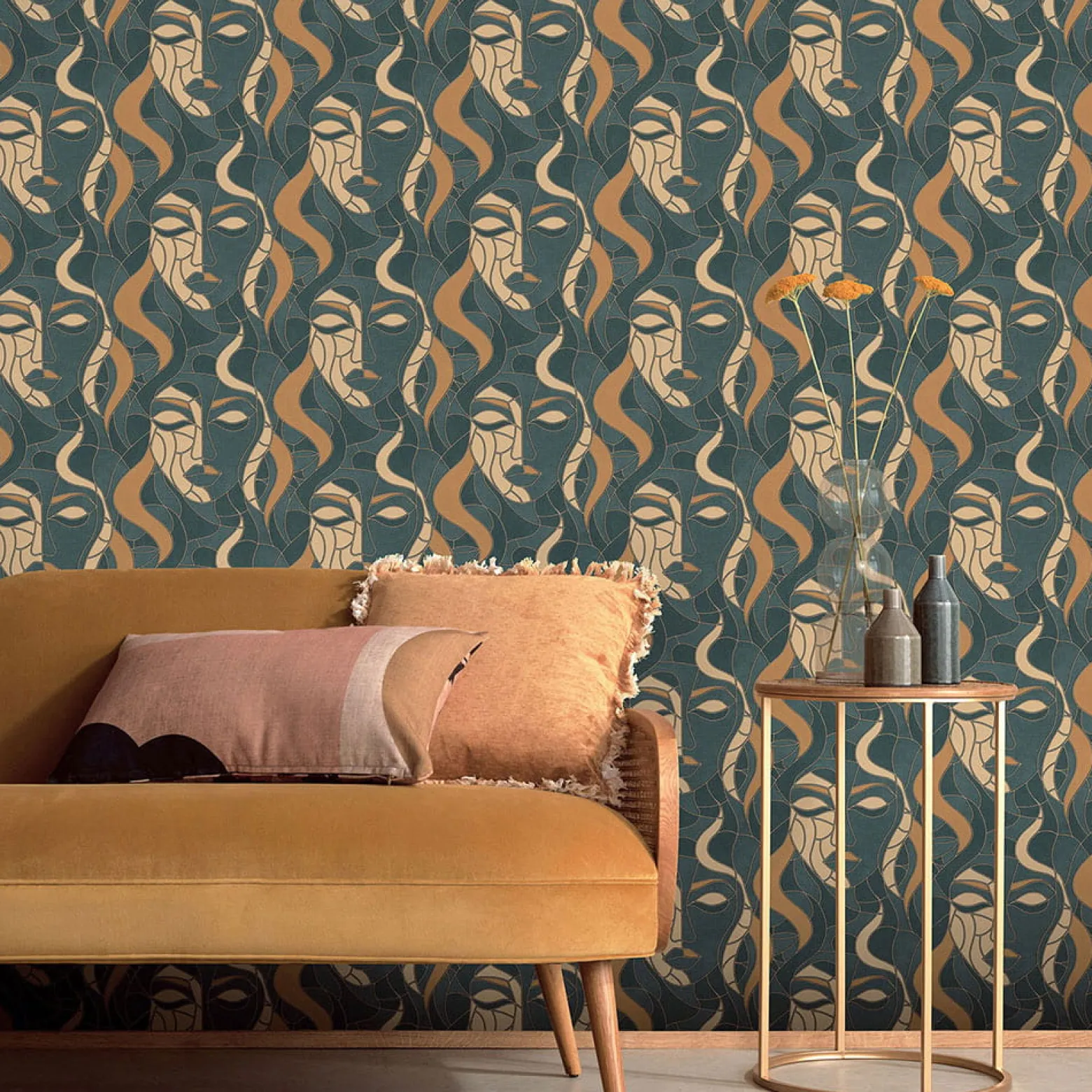 Vliestapete Elle Mosaik Grün Beige Gold Metallic 10458-19