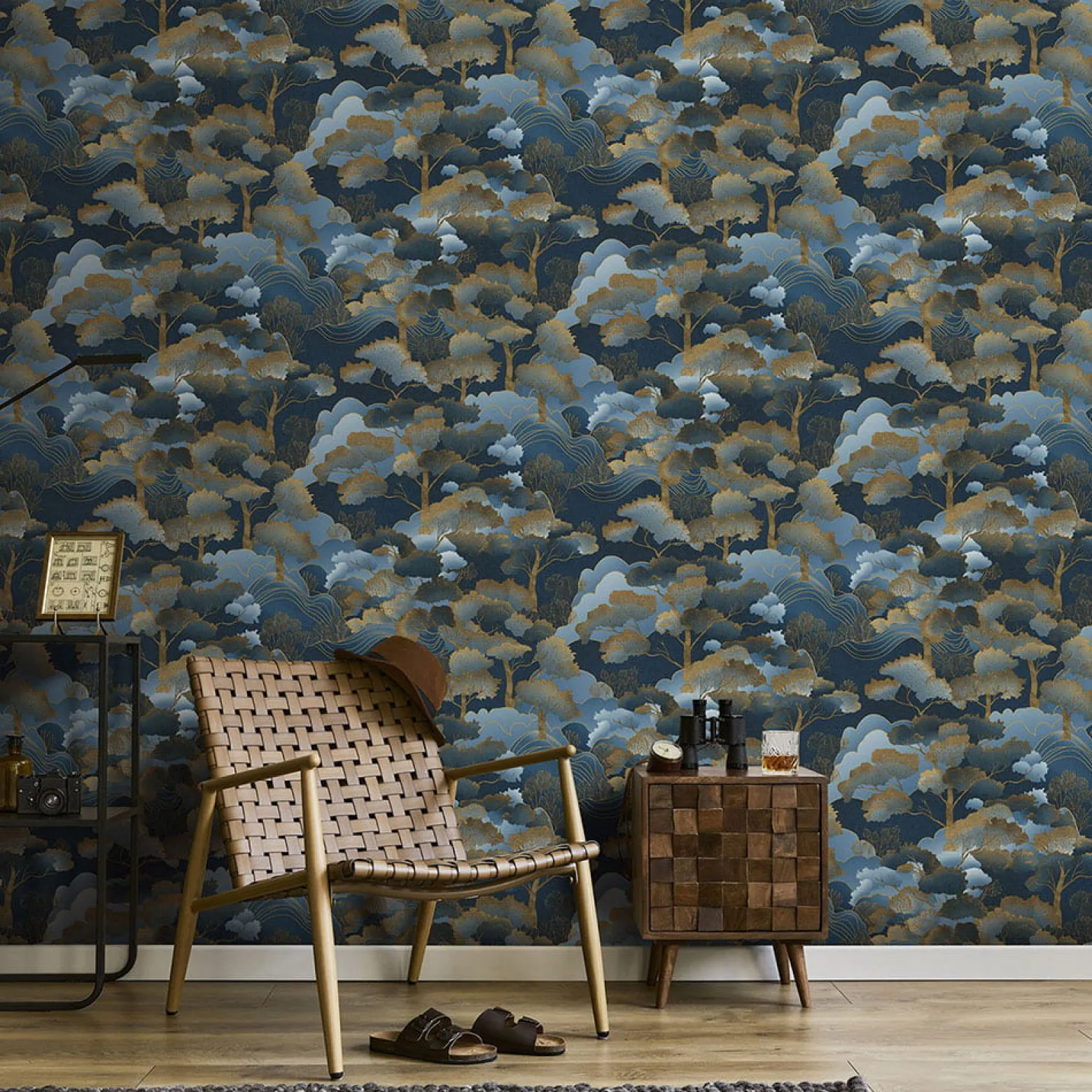 Vliestapete Elle Wald Blau Gold Metallic 10448-08