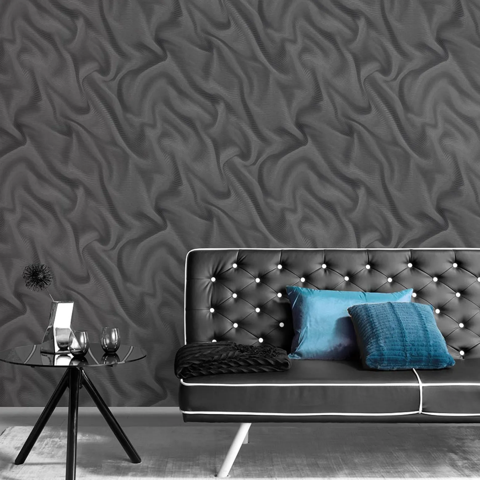 Vliestapete ELLE Wellen Seide anthrazit Metallic 10195-15