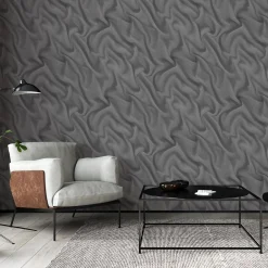 Vliestapete ELLE Wellen Seide anthrazit Metallic 10195-15